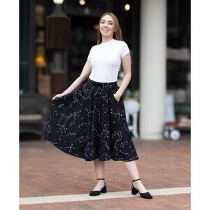 Svaha Womens Constellations Glow-in-Dark Midi Skirt Pockets Black Size Large